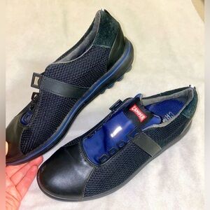 Camper Black and Blue Mesh Slip-On Shoes